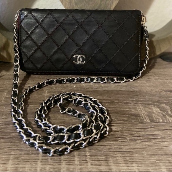 🖤 🥀Chanel Zip Wallet on Chain similar Double Zipper Quilted Diamond Stitch WOC - Picture 12 of 12